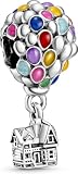 PANDORA Disney Ciondolo a forma di palloncino di Up in argento Sterling con smalto blu, verde, arancione, rosa e azzurro