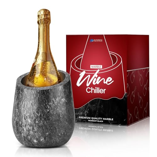 Flexzion Marble Wine Chiller Bucket – Black Wine Cooler & Champagne Bucket for Bar Cart Decor, Kitchen & Parties – Gifts for Men, Women & Enthusiasts – Fits 750ml Bottles