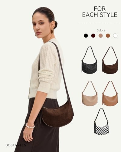 Image of BOSTANTEN Purses for Women Crescent Crossbody Bag Vegan Leather Shoulder Hobo Handbag Adjustable Strap