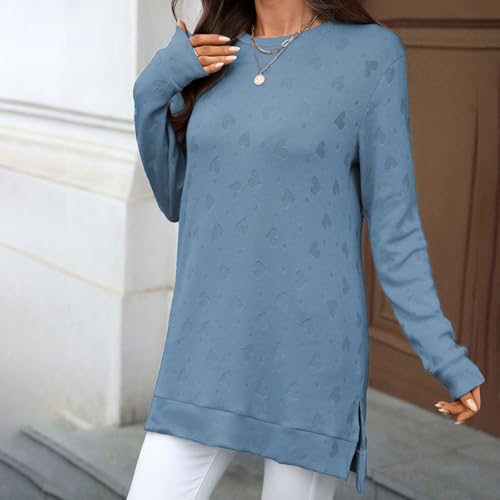 Women Long Sleeve T Shirts Solid High Neck Soft Basic Tee Loose Fit Casual Slit Tops Fall Winter Fashion Clothes Top3