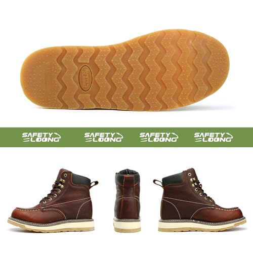 Moc Toe Work Boots for Men Waterproof Soft/Steel Toe Comfortable Full Grain Leather Non Slip Wedge Outsole Construction 6" Workboots2