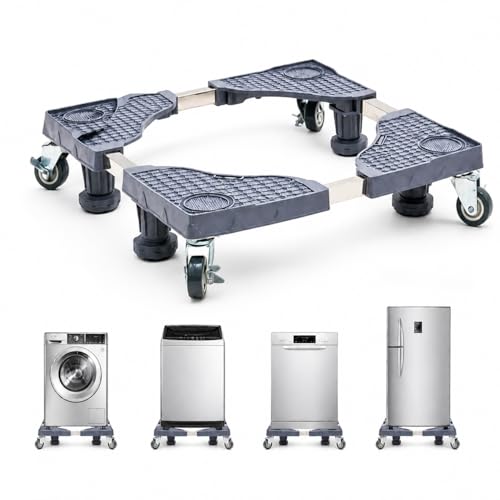 Image of DecorTwist Adjustable Washing Machine Stand with Wheels | Heavy Duty Steel Trolley for 7-12 Kg Top /Front Load Washer, Fridge & Dishwasher, 360 Rotating Wheels, Anti-Vibration Pads, 170 kg Capacity