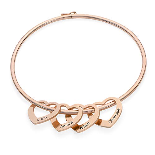 MyNameNecklace Personalized Bracelet Bangle with Heart Pendants - Custom Made Multiple Pendant Jewelry