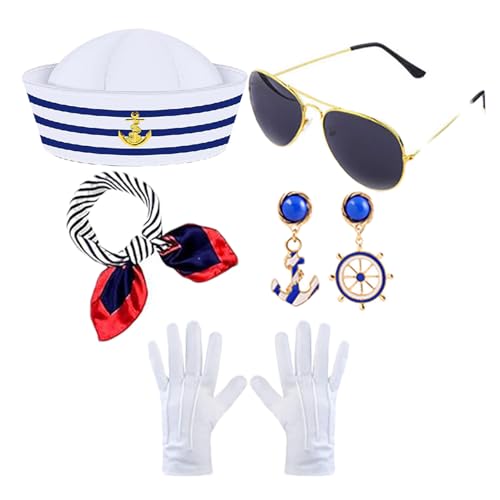 Conjunto de bufanda y sombrero de marinero, conjunto de disfraz náutico de, cómodo traje de marinero para mujer, para Halloween, cosplay, carnaval, disfraces y temáticas