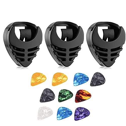 YMIEMIE 3 Pack Guitar Pick Holder on Guitar Adhesive Back Guitar Pick Case with 10 Piacks, Easy to Attach to Guitar for Bass, Guitar, Uulele Picks Placement