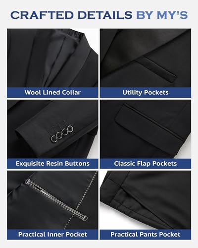MY'S Mens 3 Piece Tuxedo Set with Bow Tie, Shawl Lapel One Button Jacket Vest & Pants, Slim Fit Suit Prom Party Wedding Tux3