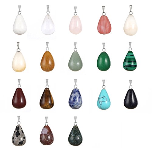 24pcs Oval Round Water TearsDrop Healing Chakra Charm Stone Beads Semi-Precious Gemstone Rock Crystal Quartz Stone Pendants for Necklace Jewelry Making