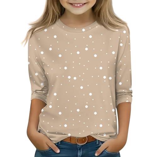 3/4 Sleeve Shirts for Teen Girls Cotton Crewneck T-Shirt Polka Dots Cute Summer Tops Kids Blouses Trendy Preppy Clothes
