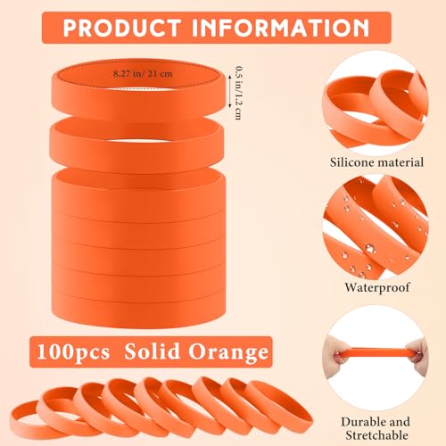 Image of Liliful 100 Pcs Silicone Rubber Wristbands Rubber Wristband Bracelet Bands for Silicone Wristbands for Women Men(Orange)