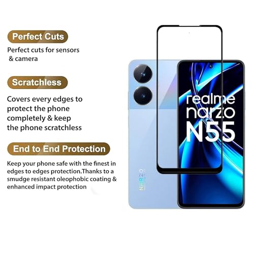 Image of DD SON Premium HD+ Tempered Glass Screen Protector Guard Compatible For Realme Narzo N55, Realme C55, Oppo F23, Oppo A79 and A58 / Oneplus Nord CE 3 Lite (6.72 Inch) Edge to Edge Coverage With Easy installation kit for Smartphone