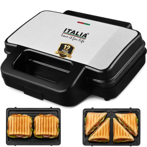 Image of ITALIA 2-in-1 1000W Sandwich And Grill Maker | Interchangeable Quick-Release Non-Stick Plates for Easy Clean | Deep Fill Toastie Press, Panini, Waffle Iron | 1 Year Warranty