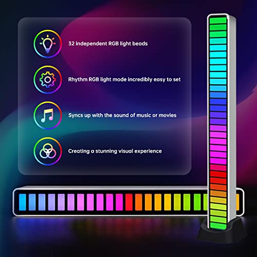 Gingo Rgb Voice-Activated Pickup Rhythm Light, 32 Bit Music Level Indicator Aluminum Bar Voice Sound Control Audio Spectrum Rgb Led Light Indicator Car Desktop Led Light For Vehicles Recreation Place #TOP2