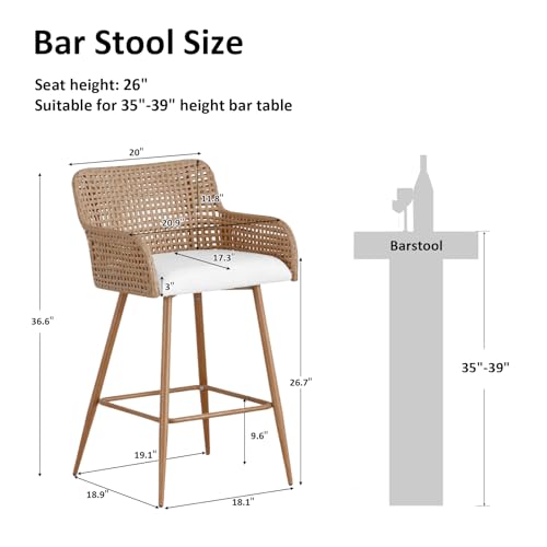 Butacos de altura para barra, set de 4, modernos con tapizado en bouclé y patas de metal, para isla de cocina o comedor, color beige blanco miniatura 2