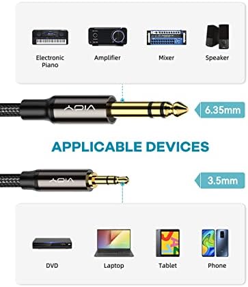 3.5mm to 6.35mm TRS Stereo Audio Jack Cable[2 M], 6.35mm 1/4 Inch Male to 3.5mm 1/8 Mini Jack Male Long Aux Cable Adapter Compatible for Laptop, Home Theater Devices, Amplifiers