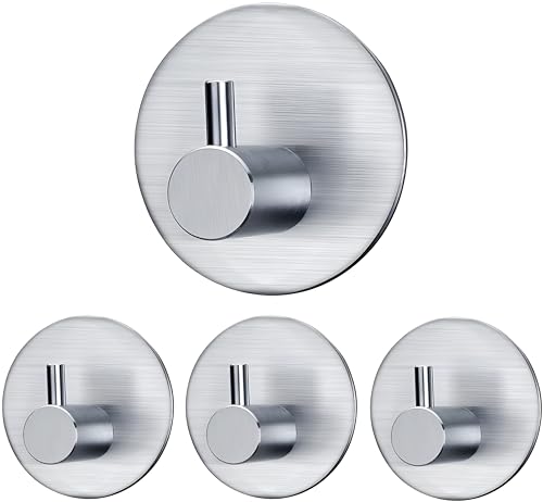 Image of JIALTO 5 pcs Self-Adhesive Stainless Steel Hooks: Heavy-Duty Wall Hanging Solution Without Drilling - Waterproof Hooks for Bathroom and Kitchen Towels (Round Silver)