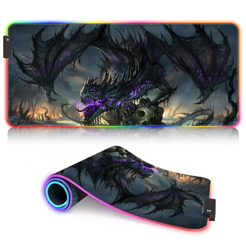 Tapis souris LED lumineux 30x80cm grand format tapis clavier PC Black Swamp Dragon