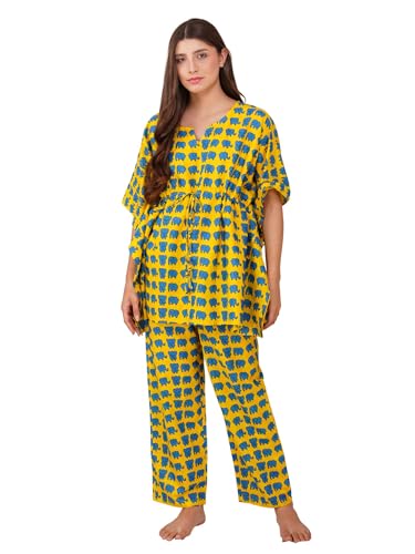 Image of Cotton Floral Printed 2 Piece Night Suit Top & Pajama Set for Women & Girls