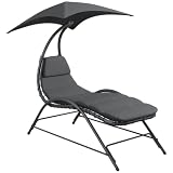 STEELSØN Nyria Sonnenliege mit Kissen Anthrazit – Gartenliege verstellbares Sonnendach – Liegestuhl bis 120 kg – Balkonliege wetterfest – Relaxliege großzügige Liegefläche – Outdoor Liege mit Gestell