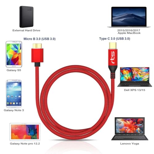 Image of rts Micro B to Type C Hard Drive Cable (50CM) USB C to Micro B Cord 10Gbps USB C to External Hard Disk Drive HDD cable Compatible for Seagate WD Hitachi Westgate, MacBook Air M2 Pro, iPhone 15