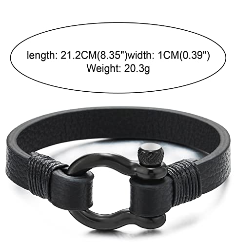 Coolsteelandbeyond Mens Womens Black Steel Screw Anchor Shackles Wrap Bracelet Black Leather, Nautical Sailor Wristband #TOP4