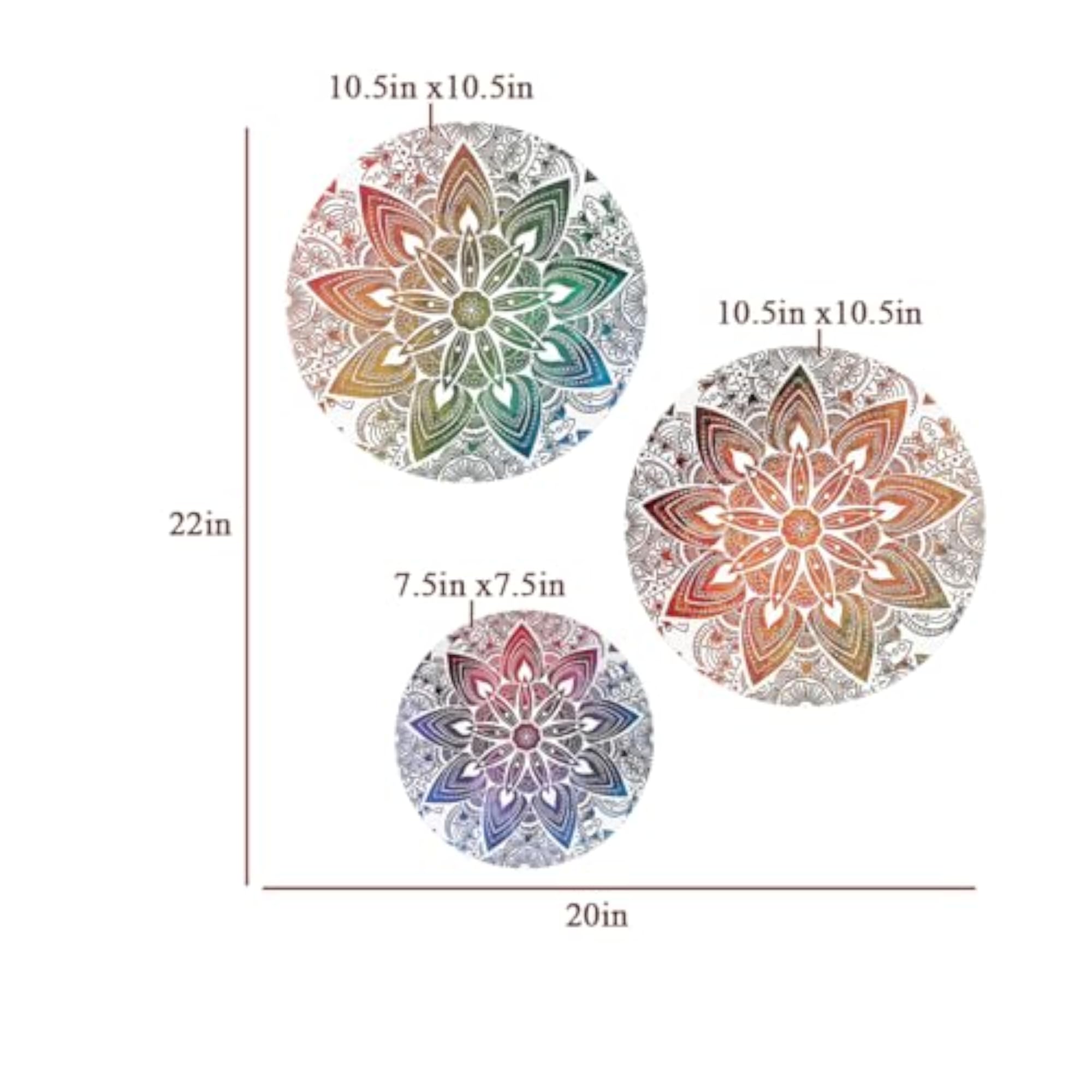 Vibrant Mandala Wall Plates Set of 3, Multicolor Boho Decor