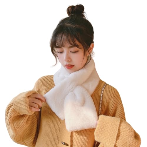 [YAYUPLUS] ファーマフラー レディース マフラー ファーティペット フェイクファー ネックウォーマー ふわふわ モコモコ スヌード 可愛い オシャレ 無地 シンプル 秋冬 防寒 暖かい あったか ファッション プレゼント ギフト (ホワイト)のサムネイル