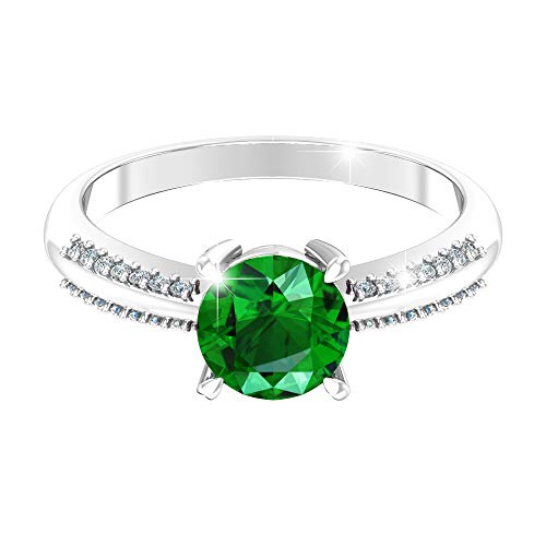 Ring for Womens 925 Sterling Silver Ring Green Emerald Gemstone Ring 7 mm Round Sparkling Fine Ring Jewelry Band Gift for Engagement Wedding, Size 53