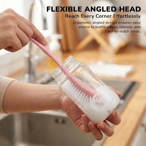 Image of Baybee Premium Baby Bottle Cleaning Brush | Easy to Hold Silicone Bottle Cleaning Brush | Baby Feeding Bottles, Nipple, Straw, Vase & Glass Cleaner | Silicone Brushes for Bottles (2Pcs - Pink)