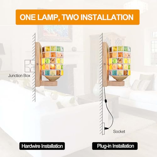 Image of Bedside Colored Mosaic Glass Wall Sconce, Handmade Mediterranean Bohemian Turkish Moroccan Wall Lamp Stained Glass Wall Light Fixtures for Bedroom Living Room Hallway Vanity Corridor Bulb Included