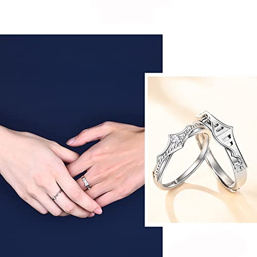 OIDIMS Princess and Knight Couple Ring Promise Love Matching Sets S925 Sterling Silver Crystal Wedding Engagement Open Rings for Women Men Romantic Lover3