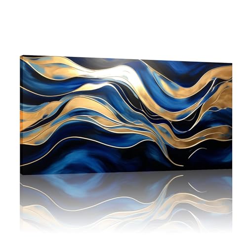 Toile murale abstraite bleue et or 80x160cm impression moderne salon