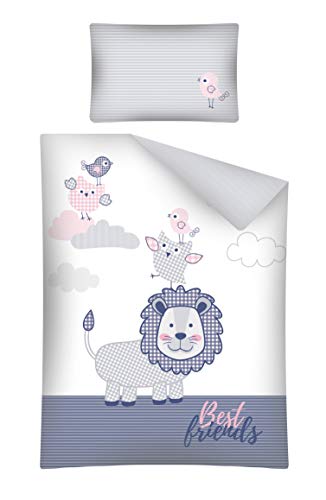 KiGATEX Parure de lit pour enfant en coton 40 x 60 cm + 100 x 135 cm (lion rose) Cover