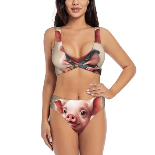 Bikini 2 pièces gainant Naughty Pig avec imprimé bébé original pour la plage