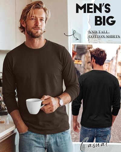 Image of August Alley 4 Pack Men's Big and Tall Cotton Shirts L-7XL, Long Sleeve Oversized Tops Loose Casual Large T-Shirts Basic Tee