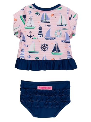 Image of RuffleButts Baby /Toddler Girls Long Sleeve Rash Guard UPF50+ Sun Protected Bikini Swimsuit