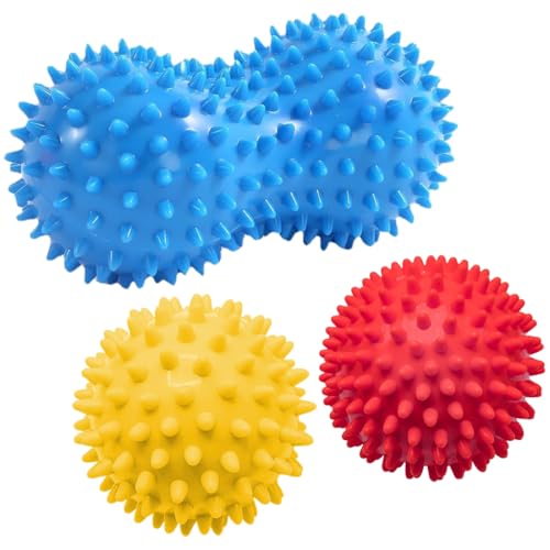 Bolas Masaje, 3 Piezas, Pelota Masaje Muscular con Pinchos para aliviar Dolores musculares, Fisioterapia Cervicales, Liberación Miofascial, Usarse en Antebrazos, Espalda, Manos, Pies