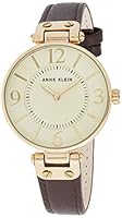 Anne Klein Women's 109168IVBN Gold-Tone Stainless Steel Watch with Brown Leather Band