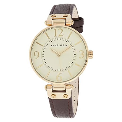 Anne Klein Women's 109168IVBN Gold-Tone and Brown Leather Strap Watch