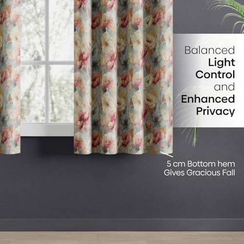 Image of haus & kinder Blackout Window Curtains 5 Feet Long Pack of 2 Window Curtains, 5 Feet Curtains for Window, 100% Room Darkening (Floral Canvas, 114x152 CM)