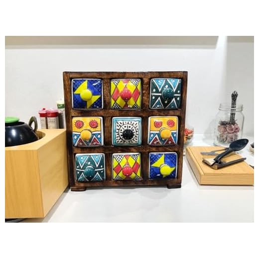 GIFTO SHOPPEE Stylish Wooden Drawer Chest with Ceramic Drawers – 9 Container Storage for Small Items, Gifts, Rings, Earrings & Jewelry and Ceramic Colour Cut Be Change (9 Container Drawer)