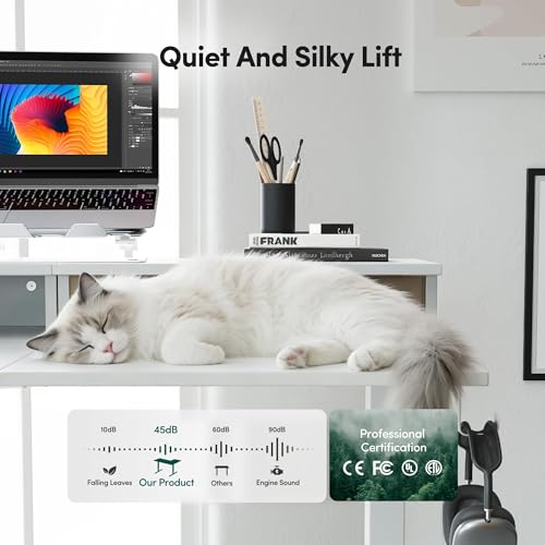 Image of CubiCubi 63x48 Inches L Shaped Standing Desk with 3 Drawers and Monitor Shelf, Height Adjustable Corner Computer Desk with Hooks, Sit Stand Up Ergonomic Home Office Workstation Table, Warm White