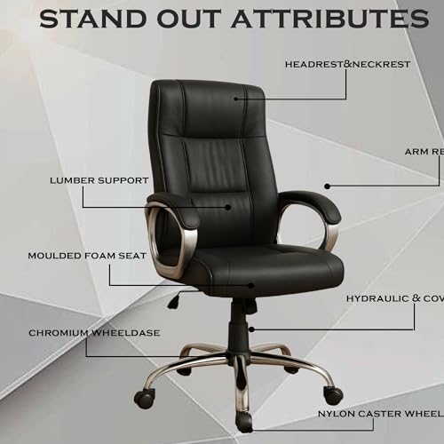 Image of Vista Ergonomic Leatherette Boss Chair for Office | High Back Revolving Chair for Home, Office, Study & Gaming | Height Adjustable Office Chair in Crome Base | 1pc (Black)