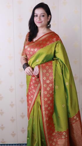 Image of SGF11 Women's Kanjivaram Pure Handloom Soft Silk Saree With Blouse Piece