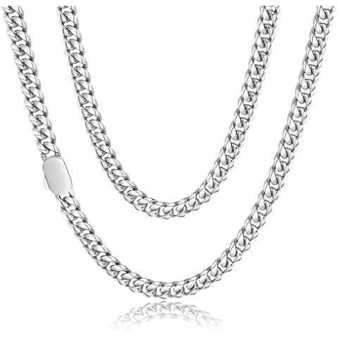 FEEL STYLE Cuban Link Chain for Men Women - Stainless Steel Cuban Chain Necklace - Silvr Mens Chain Necklaces Miami Curb Chain Necklace - 6mm Cuban Chain Hip Hop Jewelry 24Inch Cover