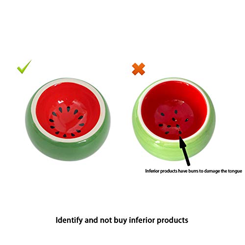 Hamster Food Bowl Ceramic Prevent Being Tipped Over Small Animal Water Dish for Guinea Pig Rodent Gerbil Cavy Hedgehog Feeding Bowl (Watermelon)