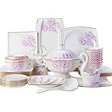 Juego de vajilla de alta gama, vajilla de cerámica, caja de regalo de 50 piezas, juegos de vajilla de porcelana de alta gama con olla alta para sopa y tazón de cereales, juego de vajilla de porcelana