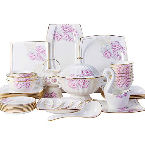 H3TF5J - Juego de vajilla de cerámica de 50 piezas, caja de regalo, porcelana de hueso a alta temperatura, regalo de boda de inauguración de la casa, vajilla para banquetes en casa