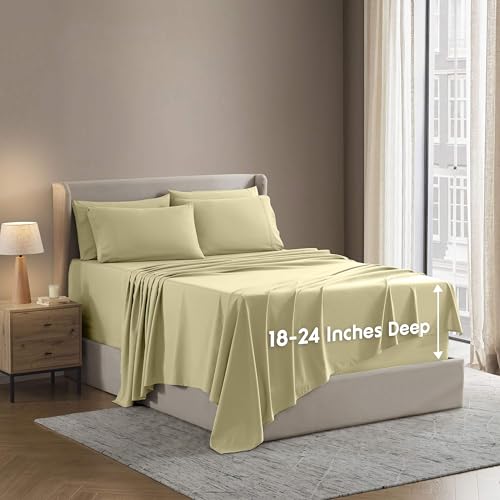 Image of Nestl Extra Deep Twin XL Sheet Set - 4 Piece Breathable & Cooling Sheets - Hotel Luxury Bedding Set with 18-24 Inch Extra Deep Pockets - Easy Fit - Super Soft, Wrinkle Free & Comfy - Vanilla Yellow