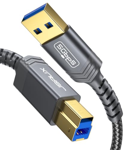 JSAUX USB 3.0 B Kabel [2M, 5Gbps] USB A auf USB 3 Typ B Kabel Nylon Geflochten Kompatibel mit Dockingstation, USB 3.0 Hub, Externen Festplatten, Scanner, Drucker usw-Grey