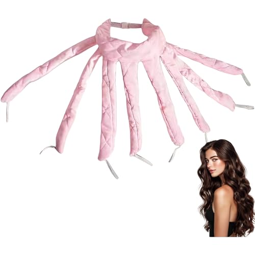 Heatless Curlers Curls Long Hair Octopus Curler Curl Sleeping Overnight Ribbon Hair Rollers Curling Rod Headband Rods Soft No Heat Wave Styling Tools Lazy Curler for DIY 8 Claw Octopus Design (Pink)